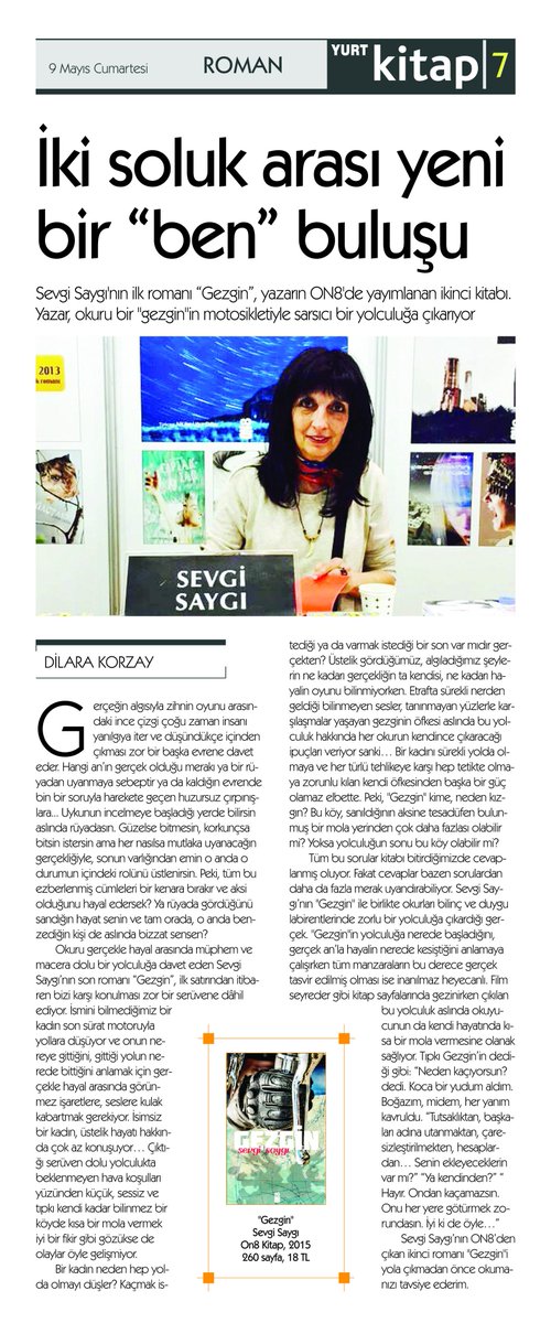 Dilara Korzay Sevgi Saygı'nın son kitabı "Gezgin"i yazdı: İki soluk arası yeni bir "ben" buluşu. <a href="/on8kitap/">ON8</a>
