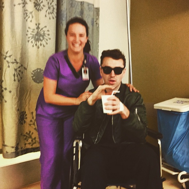 1061BLI's tweet photo. Looks like @samsmithworld is recovering from his THROAT surgery he had yesterday! #GetWellSoonSamSmith! -@BensonOnAir http://t.co/zvXQfrfCH8