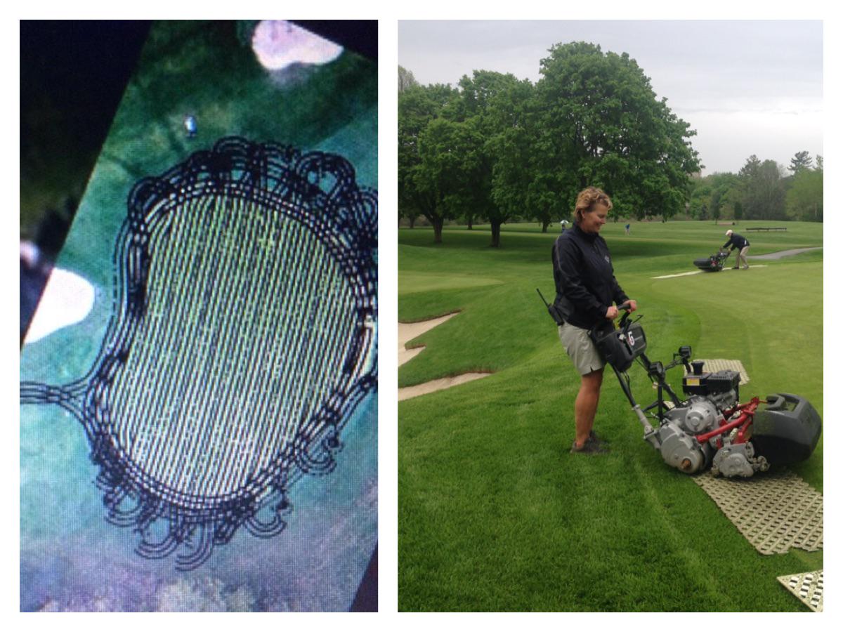 GriffithsJayson's tweet photo. Why do we use turning boards and walk mowers? This GPS picture shows the effects of 1 triplex cut to 1 green..#stress http://t.co/HKjUgO4kXc