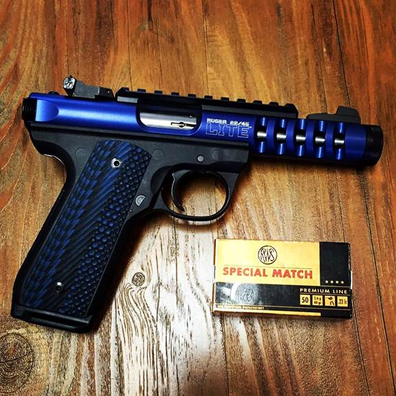 Customer Pic of a Ruger 22/45 Lite with our Blue/Black Spec-Ops Grips... very nice!