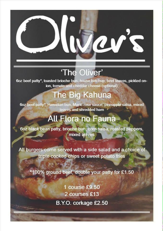 OliversCoffeeB's tweet photo. Friday 22nd we are having burger night! Check out our menu and give us a call to book a place http://t.co/cBYDaEzttF