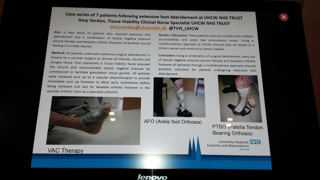TVN_UHCW's tweet photo. 2nd poster from @nhsuhcw presented at #EWMA2015 showing multi disciplinary working to heal patients with foot wounds http://t.co/OLJfE2NWcI