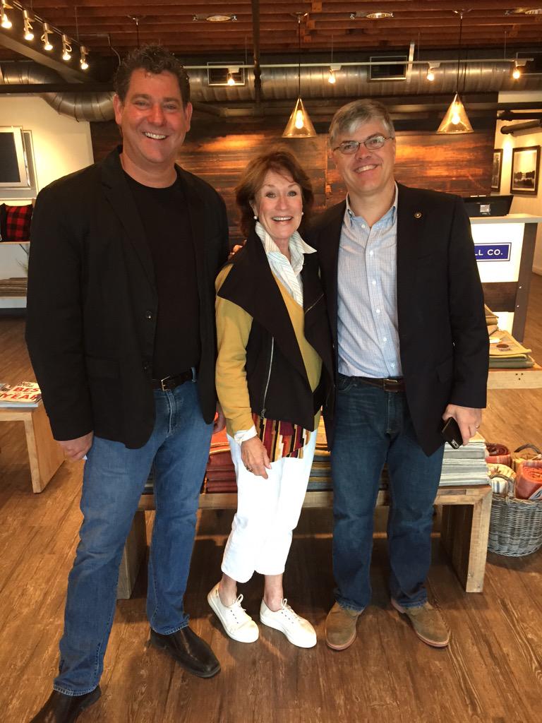 At Faribault Woolen Mills with Nathalia Faribault and Paul Mooty.