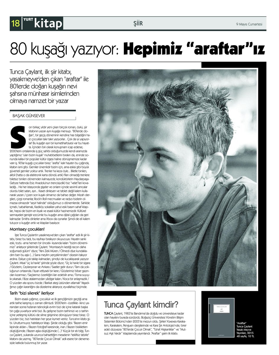 Tunca Çaylant'ın ilk şiir kitabı "Araftar" yasakmeyve'den çıktı. <a href="/galaktikadin/">galaktikadin</a> da şahane bir yazı yazdı.