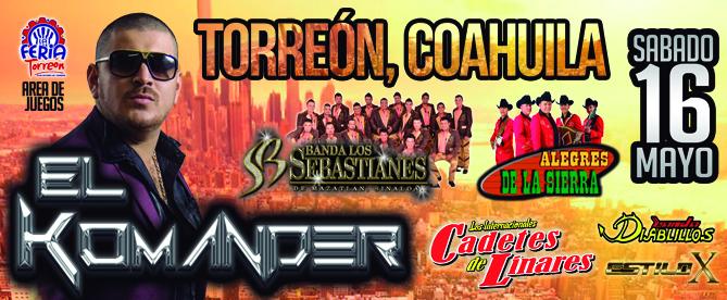 Mañana no te pierdas el gran concierto de <a href="/El_Komander1/">Alfredo Rios</a> en la Feria de Torreón Boletos: bit.ly/1xYOGIY
