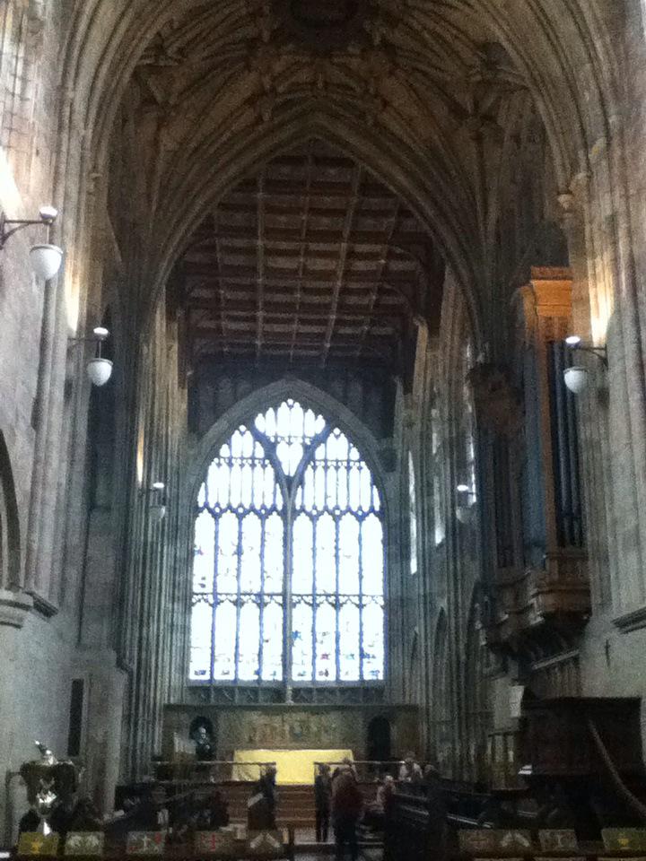 Enjoying medieval tiles and stained glass at Great Malvern Priory #ICONCGG #Worcester2015 #potcon