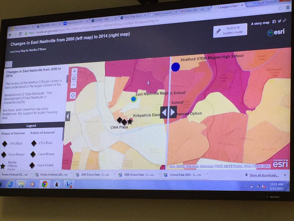 gleonperez's tweet photo. Awesome job, mappers! In 1 1/2 days we did a swipe map to show changes in East Nashville 2000-2014. #vandydph @LCLFox http://t.co/wSaFpEyZQY