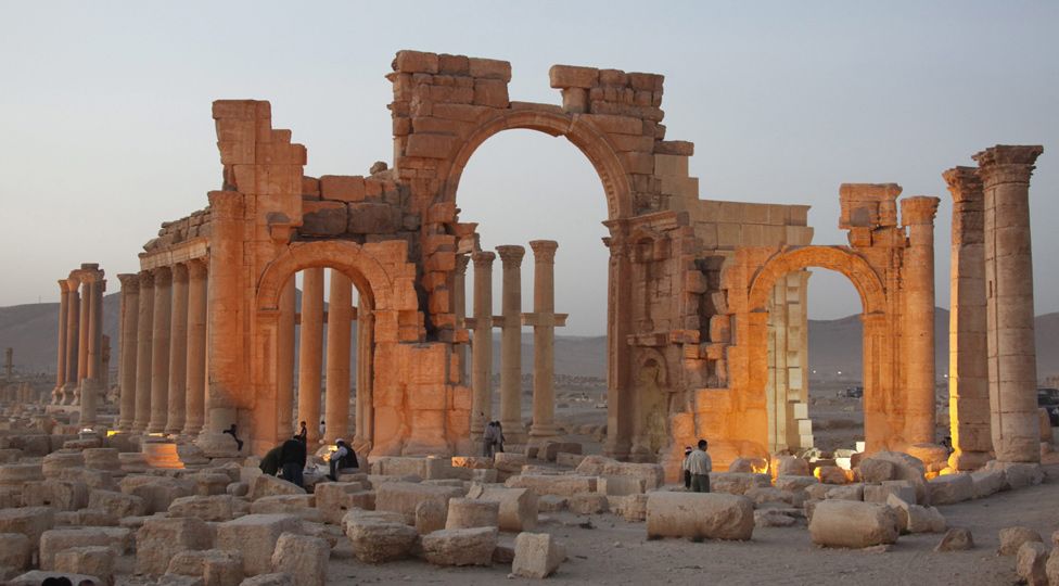 RevolutionSyria's tweet photo. “Assad is defending #Palmyra ruins” while destroying #Syria and gassing &amp; mutilating children!! http://t.co/Idsil0IPI0