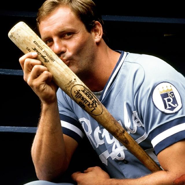 Just a man loving his bat. Happy birthday to my childhood hero, Mr. George Brett cc  