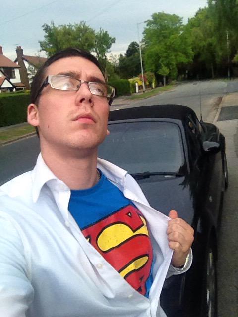 Bartonaldo's tweet photo. @Bartonaldo: Bartonaldo as Clarke Kent/Superman in aid of @KEY103 Cash for Kids #SuperheroDay #SuperHeroSelfie http://t.co/40Js3eMJlh