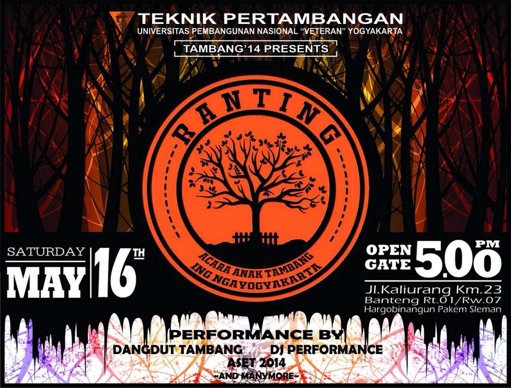 Welcome to the Jungle!
RANTING angkatan 2014 (Acara Anak Tambang ing Ngayogyakarta) Sabtu, 16 Mei 2015
Don't miss it!