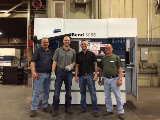 ADCLaundry's tweet image. ADC operations team members and the new press brake to increase capacity in the Fall River factory!