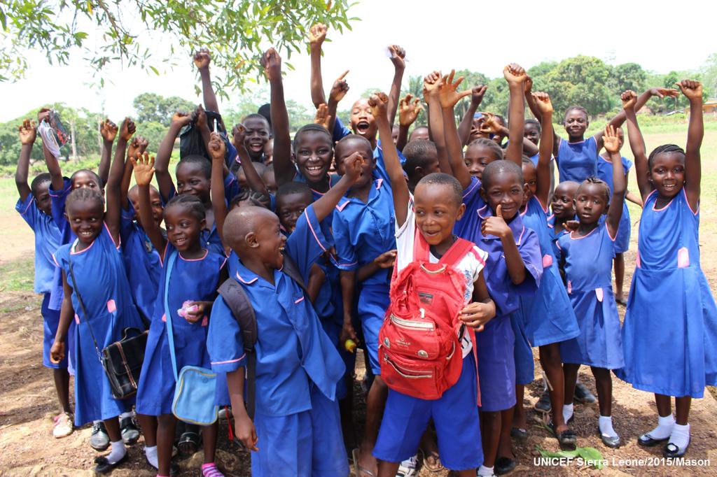UNICEF's tweet photo. These children in #SierraLeone are excited to be back in school after an 8-month break due to #Ebola. via @UNICEFSL http://t.co/I3OOOQNDnw