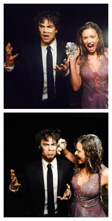 iStandByIAN's tweet photo. I'm crying over here and these dorks are having cake!😭😭I love them so much!❤ #Nian #Delena #DelenaForever #TVDFinale http://t.co/aRKDvYalGt