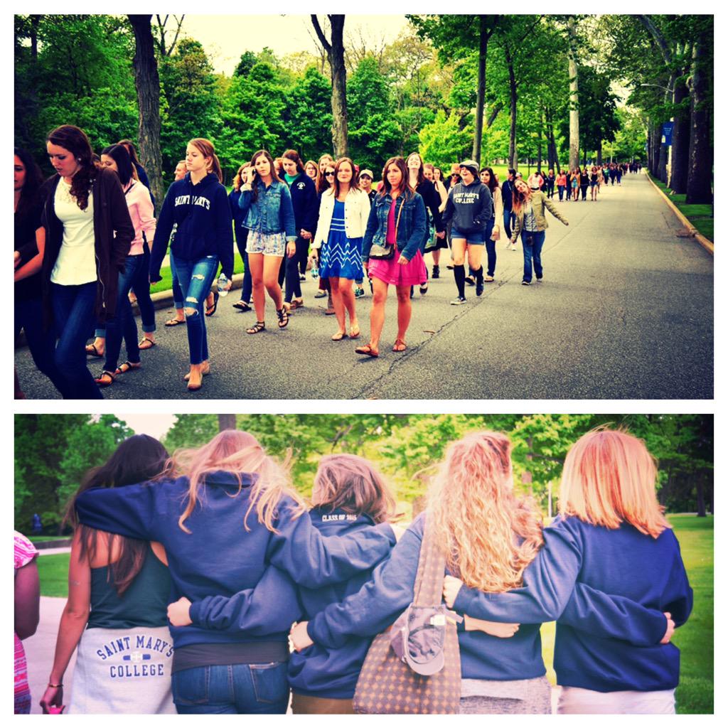 saintmarys's tweet photo. After the Opening of the Circle, the Class of 2015 walked The Avenue one last time. #BellesGrad2015 http://t.co/kvCgKpdSMF