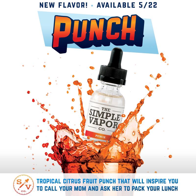 SimpleVaporCo's tweet photo. We're proud to announce our new flavor, PUNCH! Available 5/22 http://t.co/ecCPtmOqfV