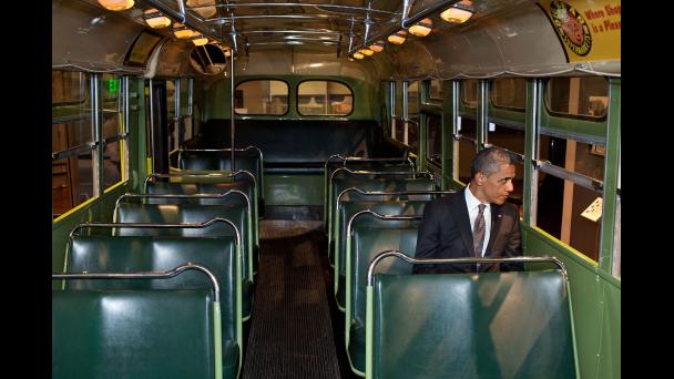 sinead_ryan's tweet photo. Son asked me to sum up Yes argument.  I think this pic of Obama sitting in Rosa Parks' seat does it. #MarRef http://t.co/UyAaRTQ5WS