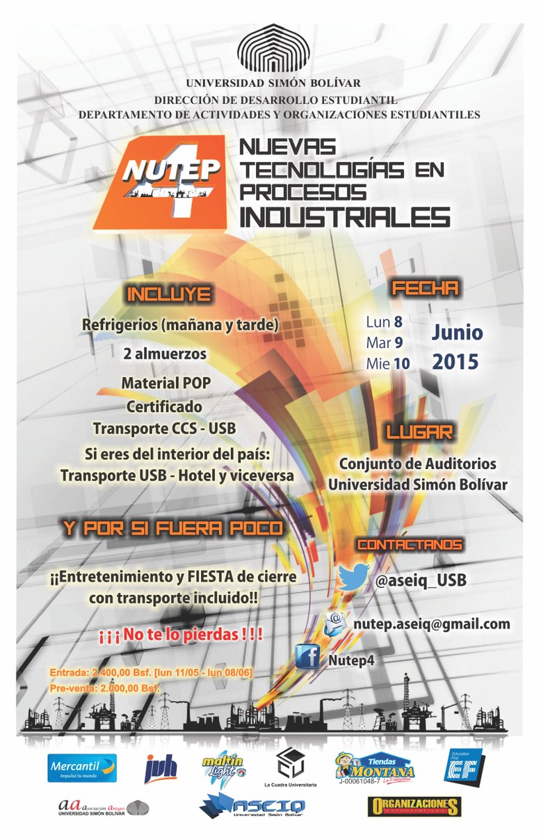 Este 8, 9 y 10 de Junio asiste al #Congreso de Nuevas Tecnologías en Procesos Industriales que organiza aseiq_USB