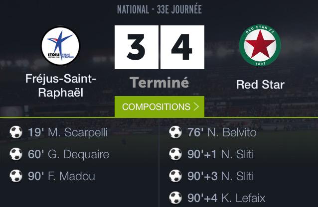 EspoirsduFoot's tweet image. Fin de match de folie du @RedStar_FC pour s'offrir le titre de Champion de National contre Fréjus !