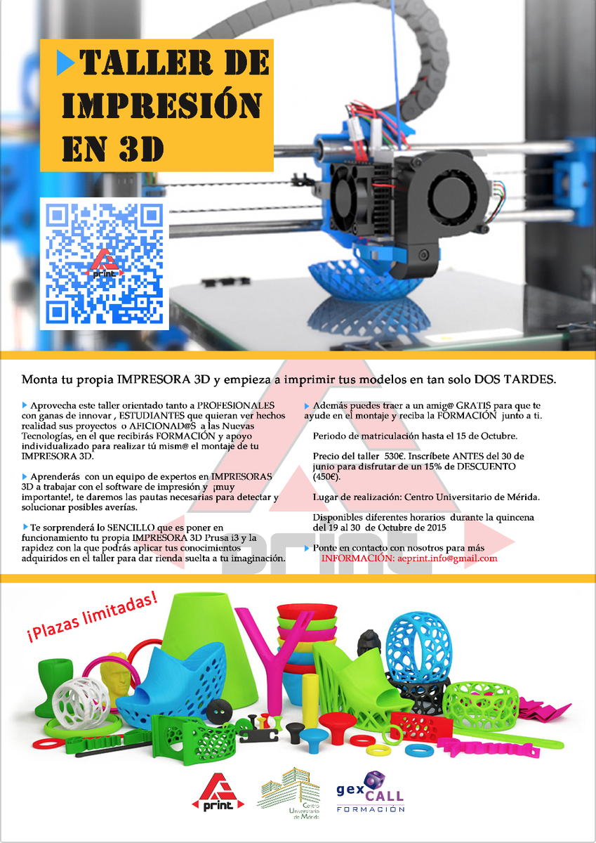 AEPrint3D's tweet photo. ¿Quieres montarte tu propia #Impresora3D? Aquí tienes un taller de lo más interesante @CUM_UEx http://t.co/QV4EOKgL4F http://t.co/05tK2mMe38