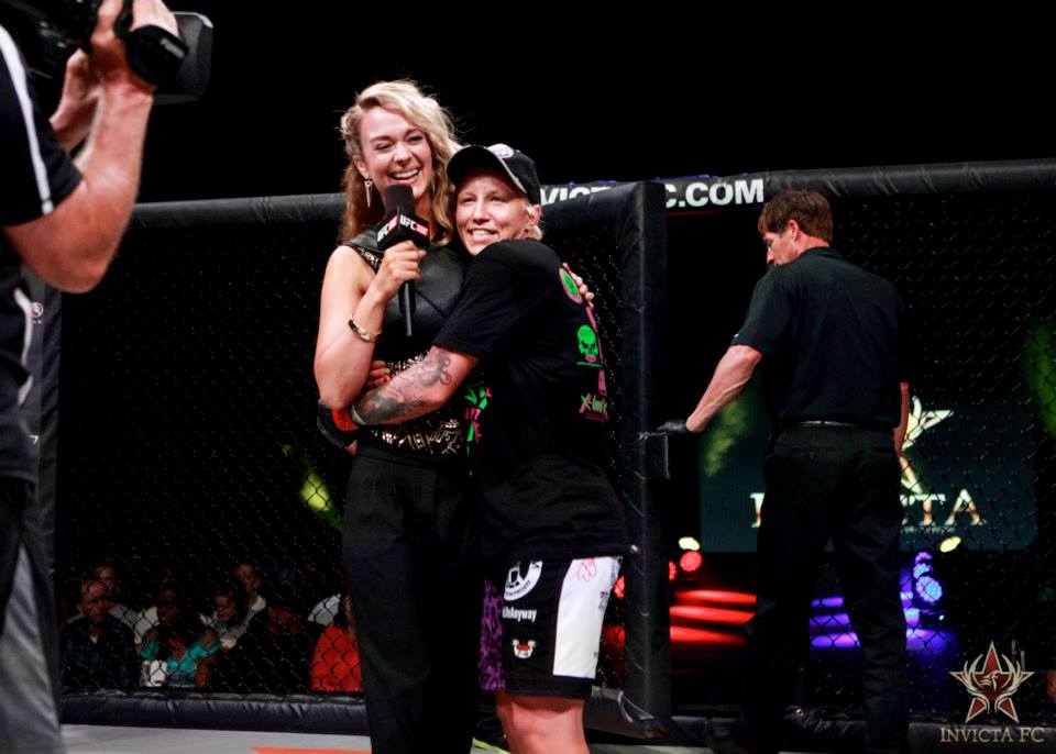 InvictaFights's tweet photo. .@ladielacey hugs @laura_sanko after defeating Jenny Liou at #InvictaFC12 http://t.co/s7AFPRHN9i