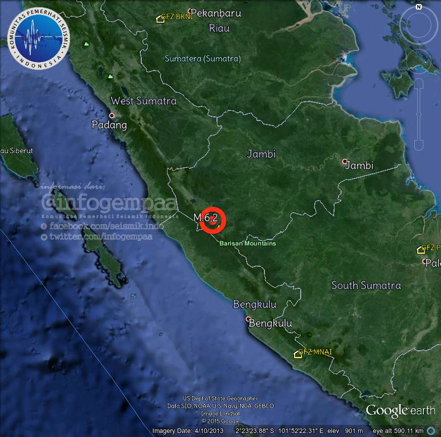 InfoGempaa's tweet photo. #Gempa Mag:6,2 SR Jambi
60km tenggara Sungai Penuh
kedalaman 162km
16-Mei-2015 Pkl.03:56WIB http://t.co/TXUWiI9TBZ
