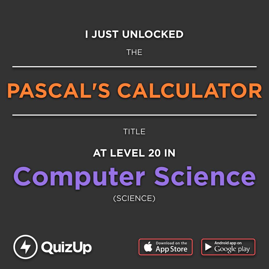 keithzoellner's tweet photo. I just unlocked the title Pascal's Calculator playing Computer Science on @QuizUp http://t.co/yYauZtb979 http://t.co/YV7R1h4s24