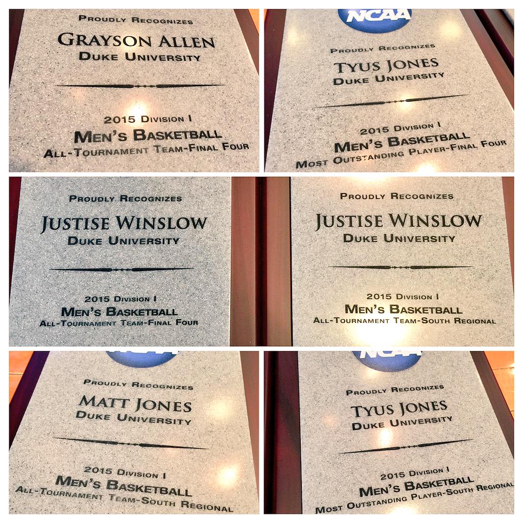 DukeMBB's tweet photo. Various plaques for the champs arrived http://t.co/0MpOq3KQ3U