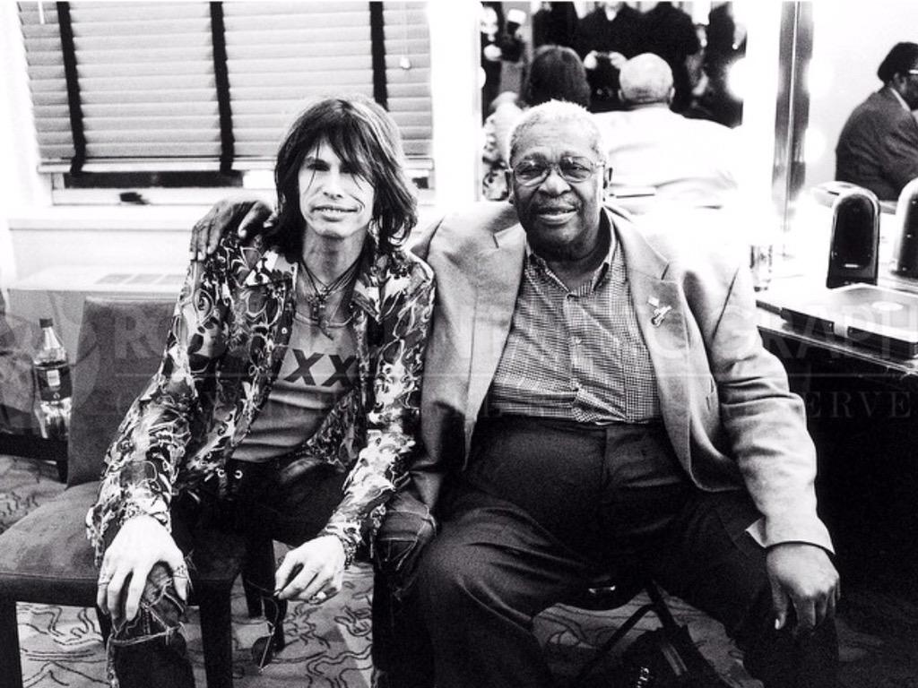RossHalfin's tweet photo. The world truly lost a legend today . RIP #BBKing . Here's  a photo I took of him with @Aerosmith @IamStevenT http://t.co/YtjRpJom6i
