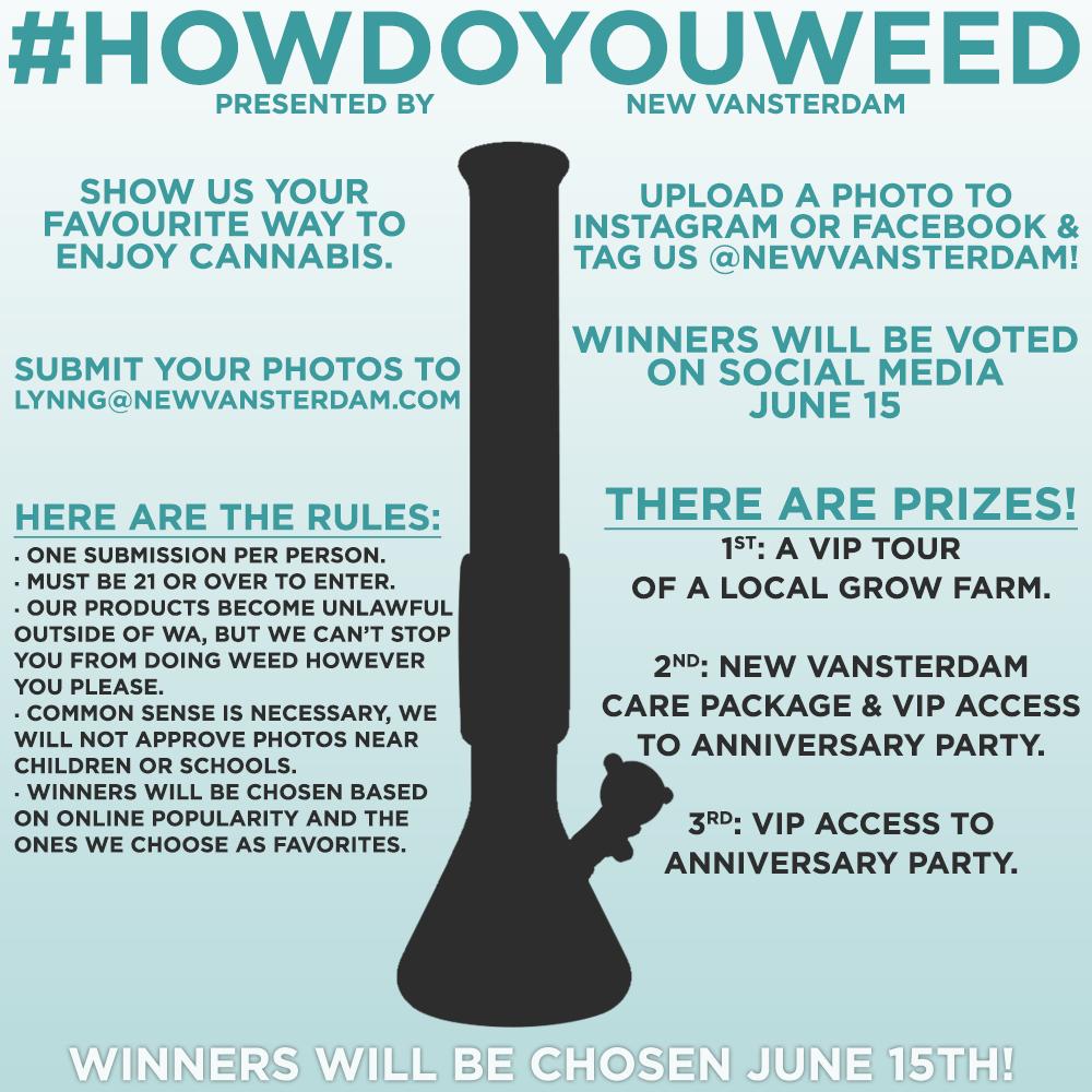 NewVansterdam's tweet photo. We want to know, #HowDoYouWeed? Show us how you enjoy #marijuana for a chance to win a VIP Tour w/ a #WAPot grow! http://t.co/5lgSPIqMMk