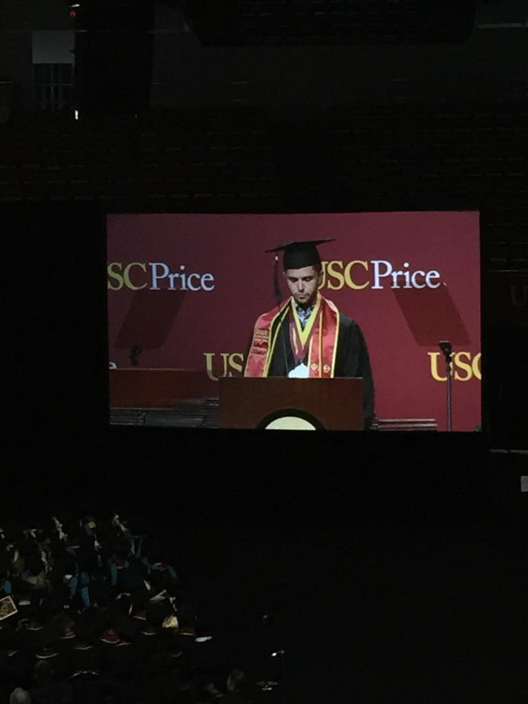 FightOnBudde's tweet photo. So awesome to watch @td_von, my good friend &amp; fraternity brother, give his speech as the valedictorian of @USCPrice http://t.co/sok8w4P69q