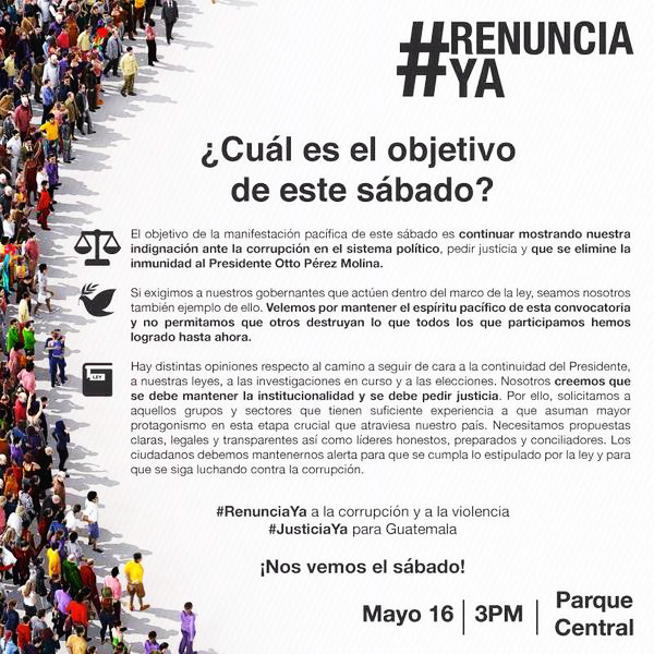 ComparteGuateY's tweet photo. #RenunciaYa #MarchaPacífica 
Escribiendo la historia | 16 de mayo | 3:00 PM 
#Comparte #Guate
https://t.co/0z7mQis0kr http://t.co/WGOvqFdXVA
