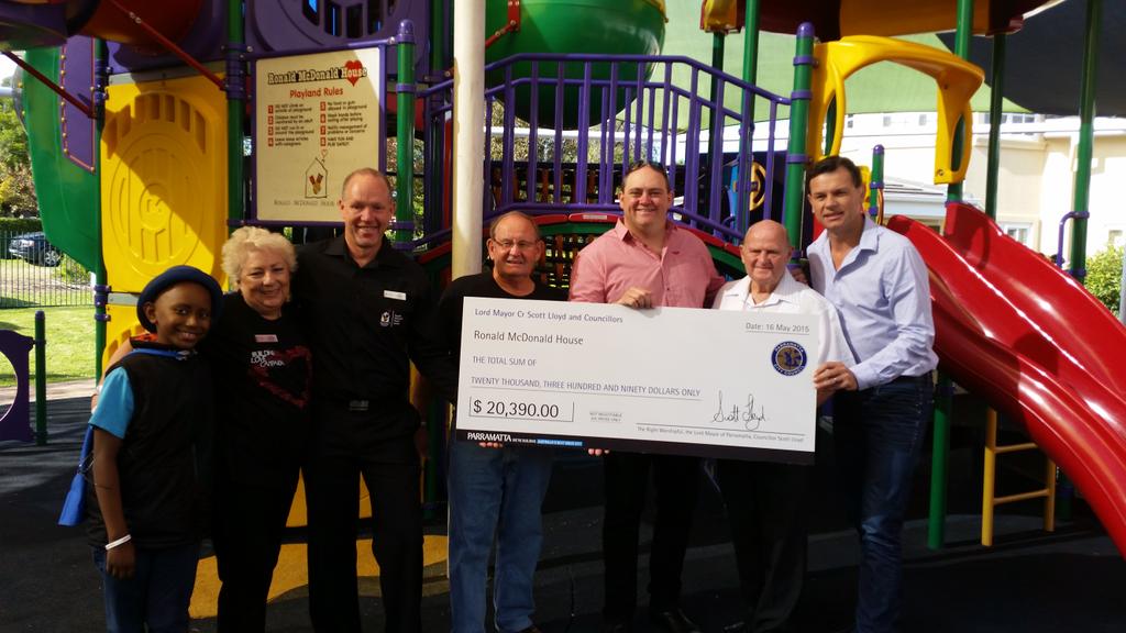 Presentation of the $20,390 Chq 4 <a href="/rmhwestmead/">Ronald McDonald House Westmead</a> <a href="/MarkFerguson_7/">Mark Ferguson</a> <a href="/scottlloyd/">Scott Lloyd</a> <a href="/parracity/">City of Parramatta</a> #buildinglove