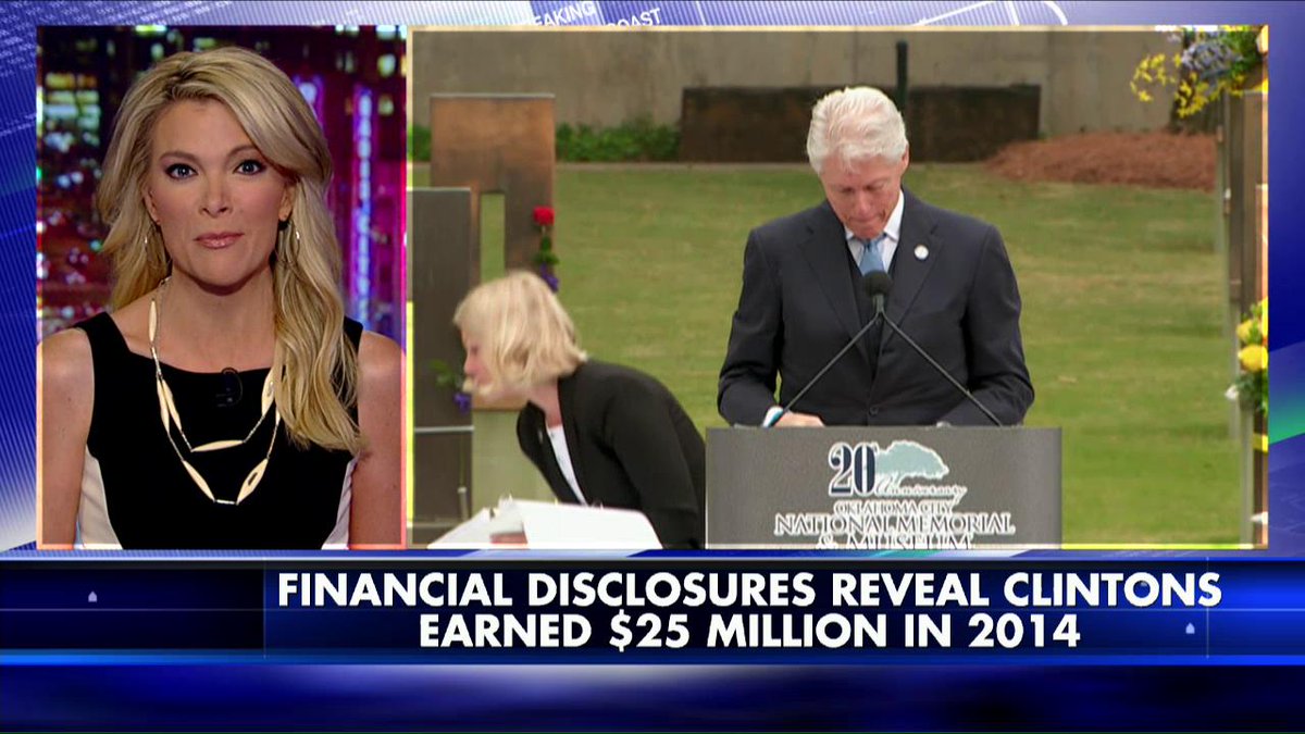 FoxNews's tweet image. Breaking: @HillaryClinton &amp;amp; @BillClinton earned a combined $25M last year from speeches. #KellyFile