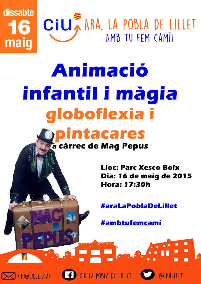 ciulillet's tweet photo. Ens veiem avui 17:30h al Parc Xesco Boix! No et perdis al Mag Pepus! T'esperem! #araLaPobladeLillet #ambtufemcamí http://t.co/EF17szU0XC