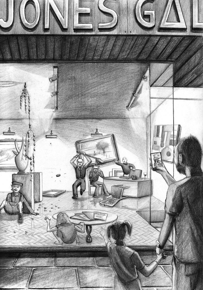 WendyAMilton's tweet photo. The gallery fracas from Nemesis, drawn by Patrick Hawkins. http://t.co/TJd9ZaC29y