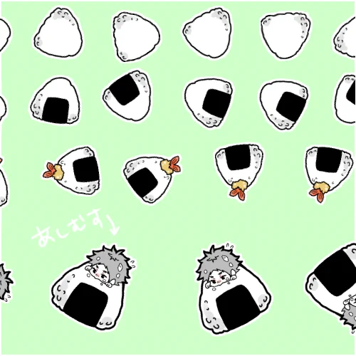 できました。上から塩むすび・おにぎり・天むす・あしむす です。 