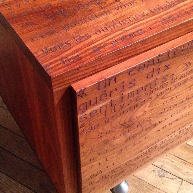 mocoloco's tweet photo. MOCO @NYCxDesign 2015: text from Brave New World marks a cabinet from #QCdesign and Barda @wanteddesign #NYCxDesign http://t.co/INWdvdMZMG
