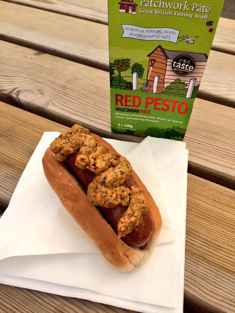 We've #Tuscanized this extraordinary good Sausage Hot Dog from @wardsbutchers @BellisBrothers with #RedPesto #WOOF