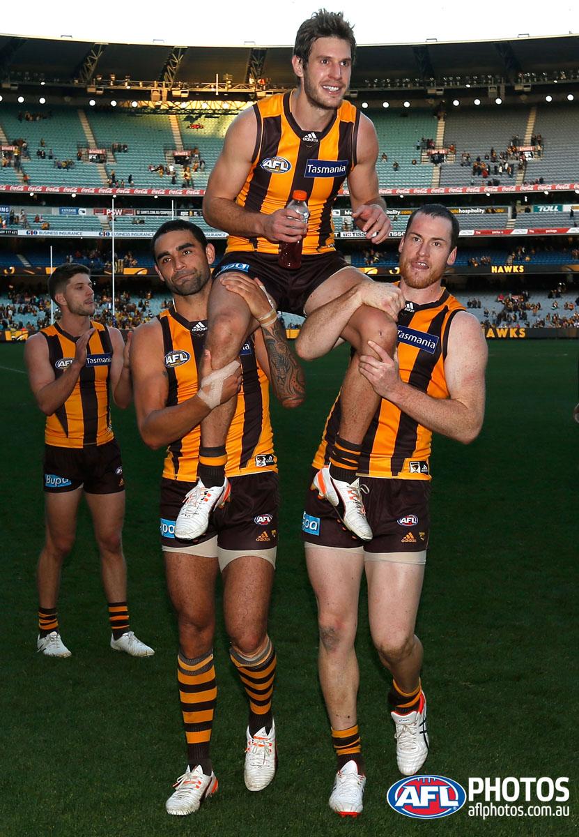 AFLphotos's tweet photo. Well done @birchall14 200 games @HawthornFC #AFLHawksDees http://t.co/ZEHe67hfMy