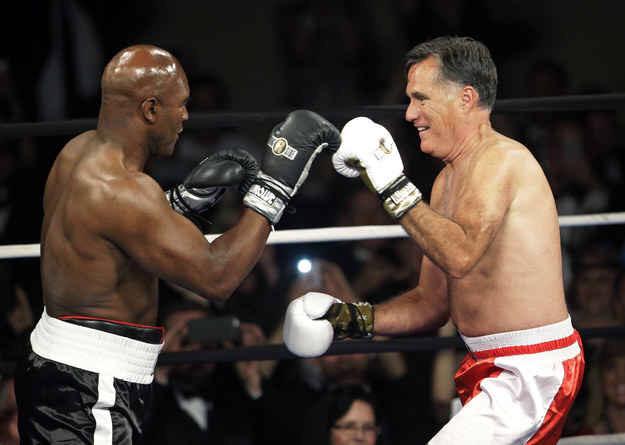 Former U.S. Presidential Candidate, Mitt Romney fights Evander Holyfield to raise money to for charity