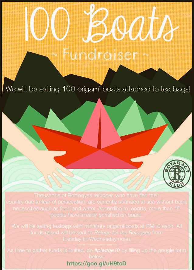 TCSHRotaract's tweet image. 100 Boats Fundraiser in aid of the stranded #Rohingya refugees TCSH'ians, do lend your support &amp;amp; #pledge10 !