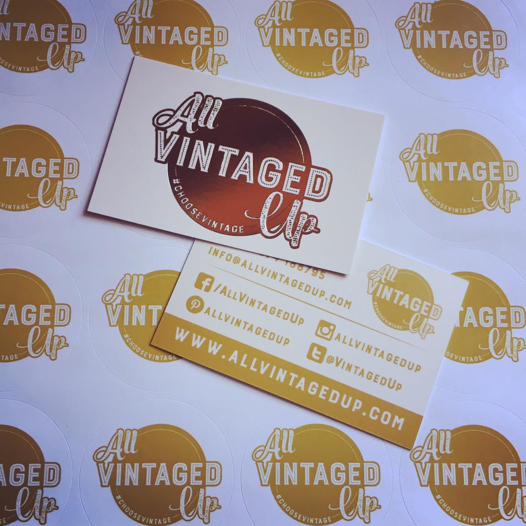VintagedUp's tweet photo. Love my new business cards &amp; stickers great idea for foil finish @katemolloyco #ReBrand #branding #choosevintage http://t.co/r7pcUpYjmv