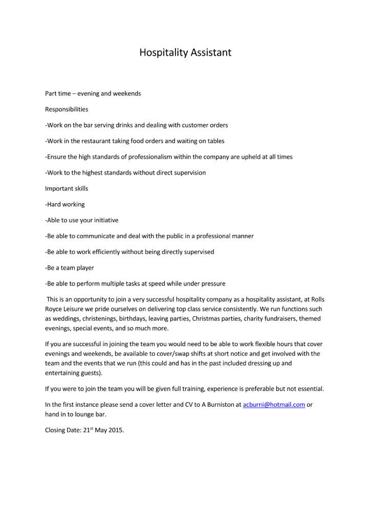 Think you could join the team here? We are recruiting for the role of hospitality assistants! Details below