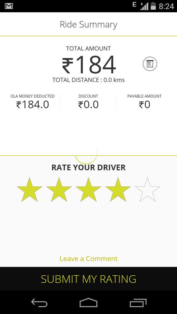 hannibalnoob's tweet photo. @Olacabs total distance travelled 0.0 kms? Fix the app! http://t.co/SLSShj4Yzw