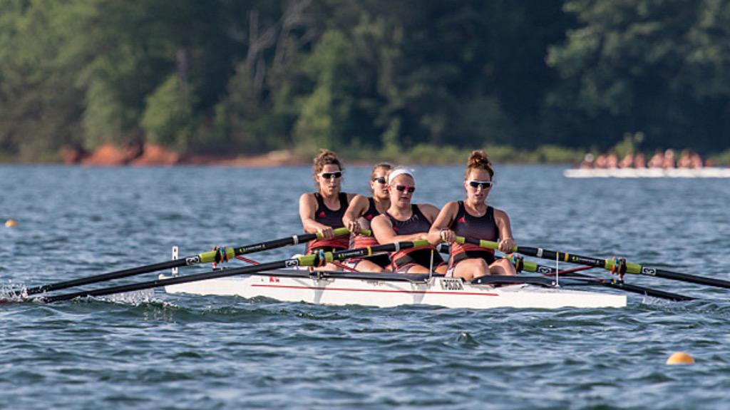 LouisvilleROW's tweet photo. The 2v4 takes second place in a three boat chase for the line! Great sprint to take that one! #GoCards #accfirsts http://t.co/UfhRvNAasN