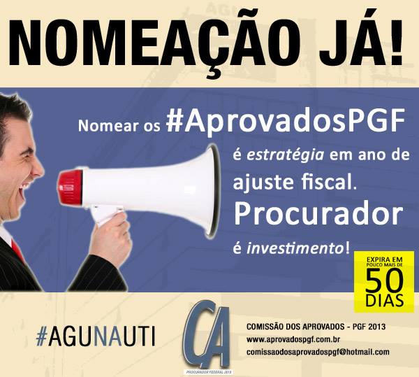 <a href="/dilmabr/">Dilma Rousseff</a> <a href="/casacivilbr/">Casa Civil</a> Sem Procurador Federal não há ajuste fiscal efetivo! Ajude na nomeação dos #AprovadosPGF!