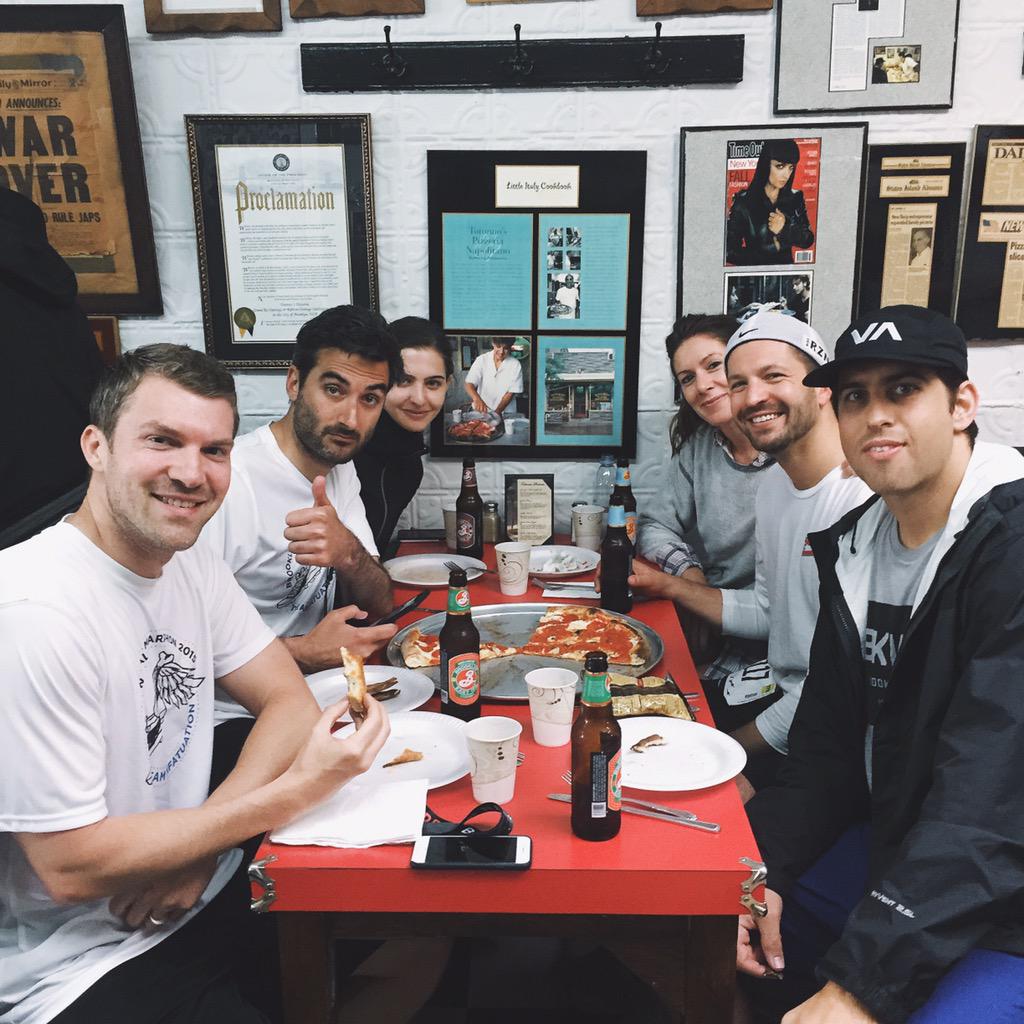 infatuation's tweet photo. Post #Airbnbbkhalf celebrations at Totonno's in Coney Island. #ATHLEEEEEATS http://t.co/FXrTcbVxRV