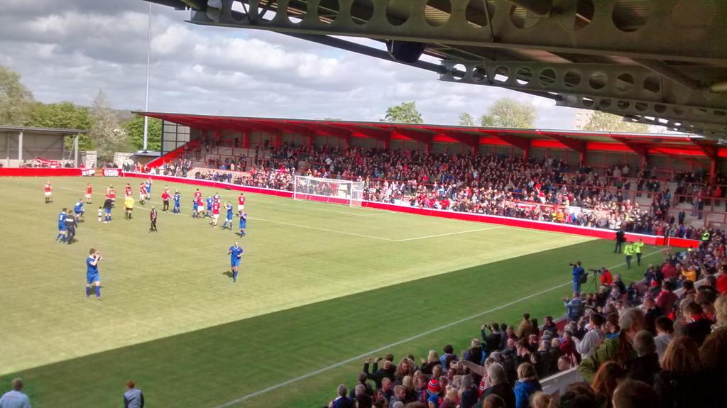 david_conn's tweet photo. Match @FCUnitedMcr new stadium is over; 3,241 people came to the trial event. Will open officially v Benfica, May 29 http://t.co/mDfGWlalN8
