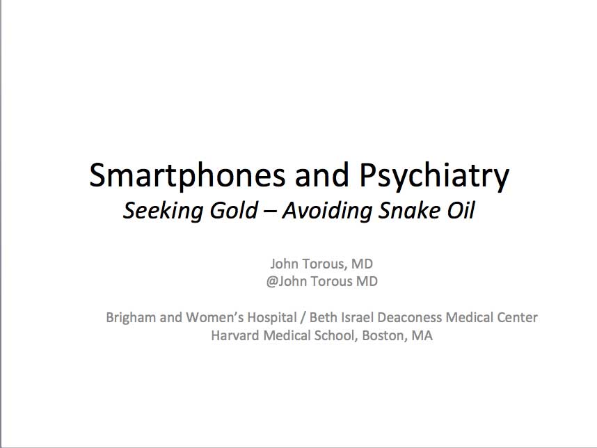 StevenChanMD's tweet photo. Smartphones &amp; #Psychiatry: How do you avoid snake oil? By @JohnTorousMD @APAPsychiatric #APAAM2015 #APAAM15 #APA2015 http://t.co/JDWuGImP5d